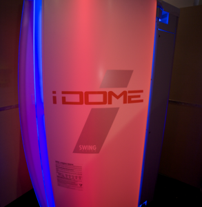 A red and white computer tower with the word " idome 7 " on it.