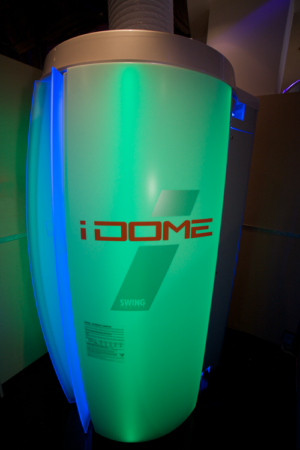 A green and blue light is on in front of the word " dome 7 ".